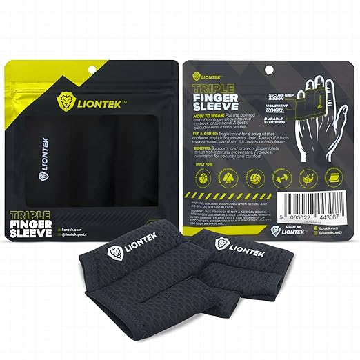 LIONTEK Triple Flow Finger Sleeve V3 Pair — Joint Support & Compression for Activity, BJJ, Fitness, Volleyball, Basketball, and More