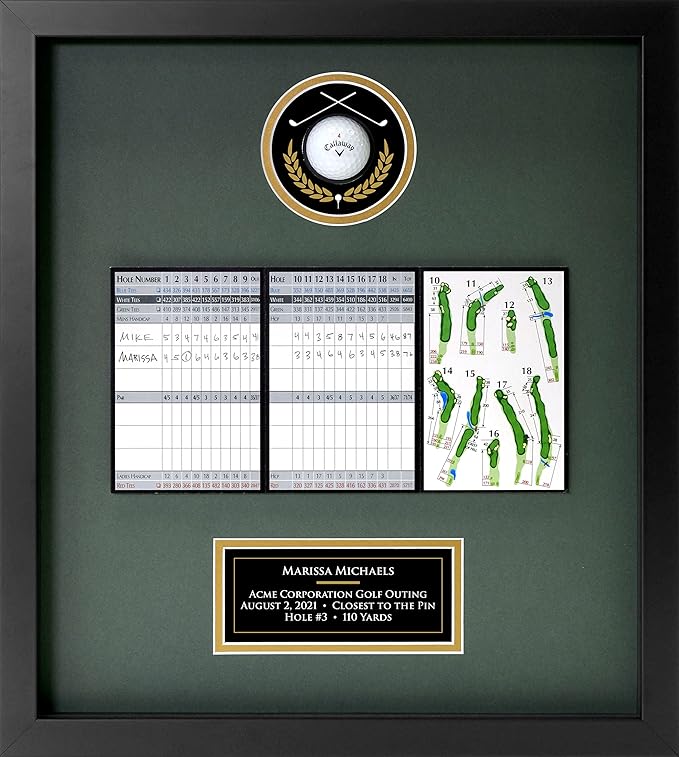 Universal Golf Achievement, Event, Award Display Case Frame for Ball, Scorecard, Photo & Printed Graphic Info Insert (Premium, 3 Components)