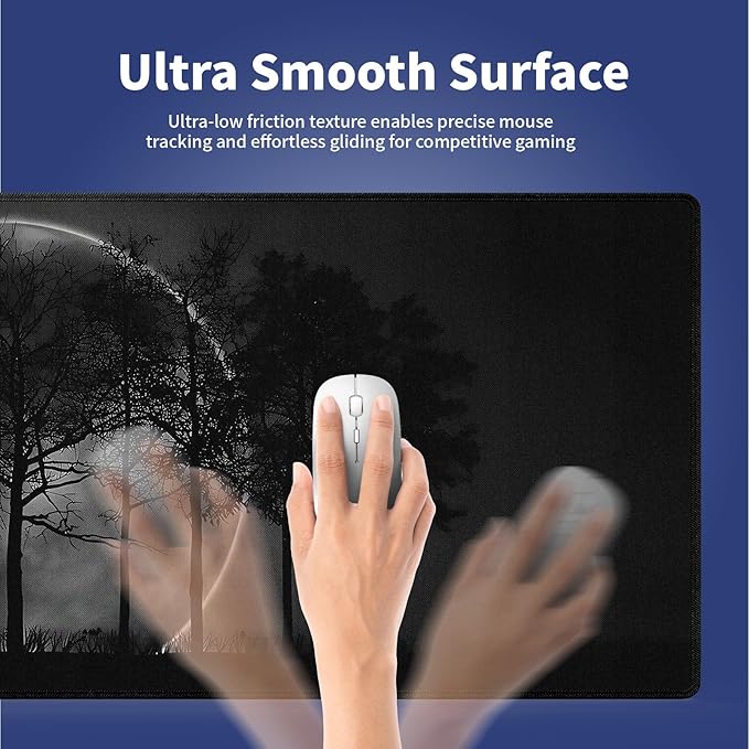 Wknoon. Extra Large Gaming & Office Mouse Pad (31.5" x 11.8") – Silhouetted Trees and a Mystical Moon, Premium XXL Desk Mat with Durable Stitched Edges & Anti-Slip Base & Smooth Fabric Surface