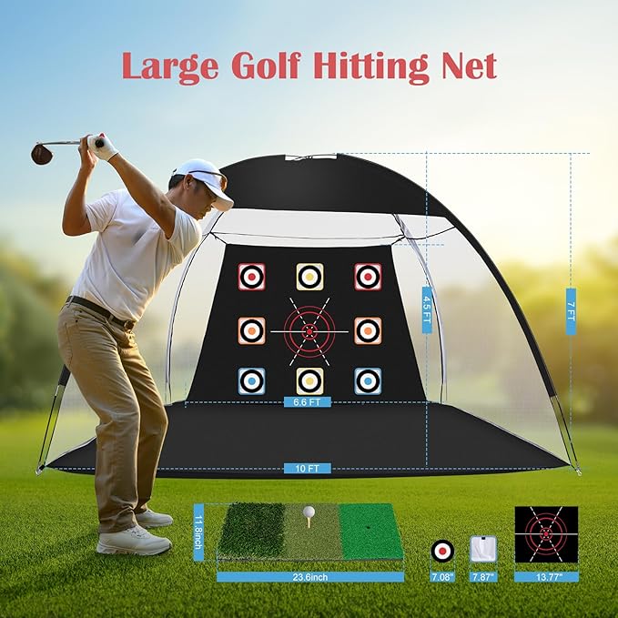 Golf Net, 10 x 7ft Backyard Practice net, Golf Hitting,Driving Net with mat for Indoor/Outdoor