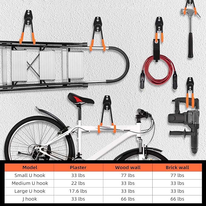 6-Pack Small Square Heavy Duty Garage Hooks, Ideal for Hanging Ladders, Bikes, Tools, Garage, Garden, Basement, Shed, Utility Room Storage (Orange)