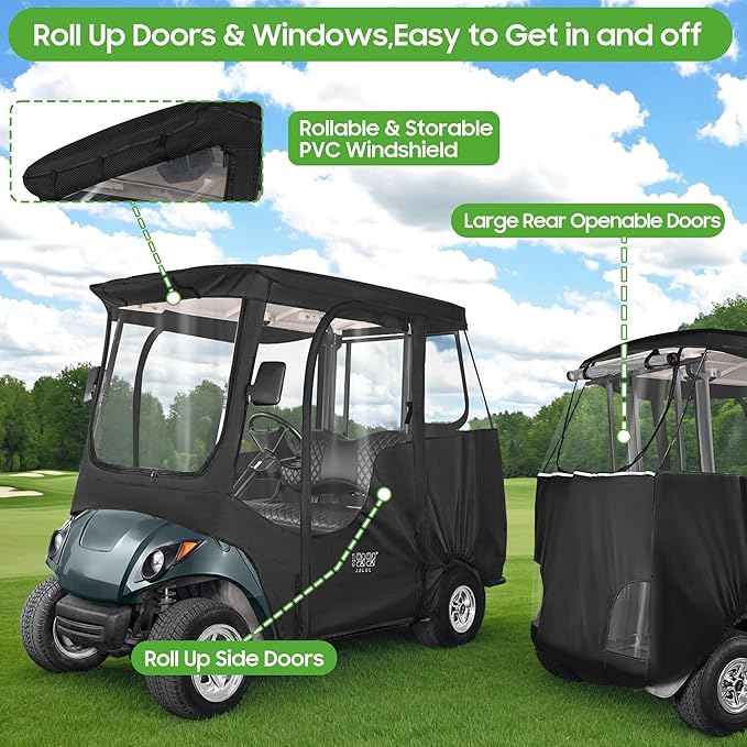 10L0L 2 Passenger Golf Cart Enclosure fit Yamaha G29 Drive and Drive 2, 600D Heavy Duty Yamaha Rain Cover with Clear PVC Windshield, Side Mirror Openings, Waterproof Oxford Cloth