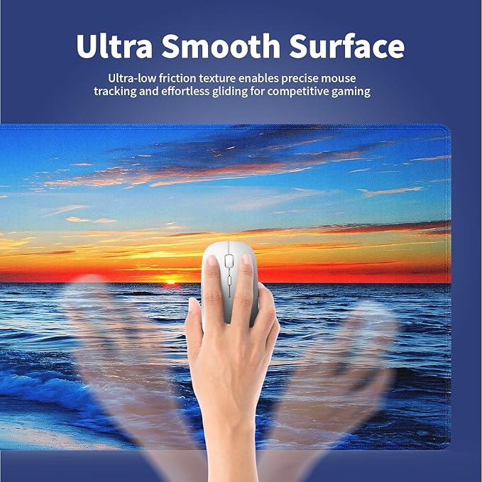 Wknoon. Extra Large Gaming & Office Mouse Pad (31.5" x 11.8") with Durable Stitched Edges – Sunset Glow Over The Blue Ocean Wave Scene, Anti-Slip Base & Smooth Fabric Surface Extended XXL Desk Mat