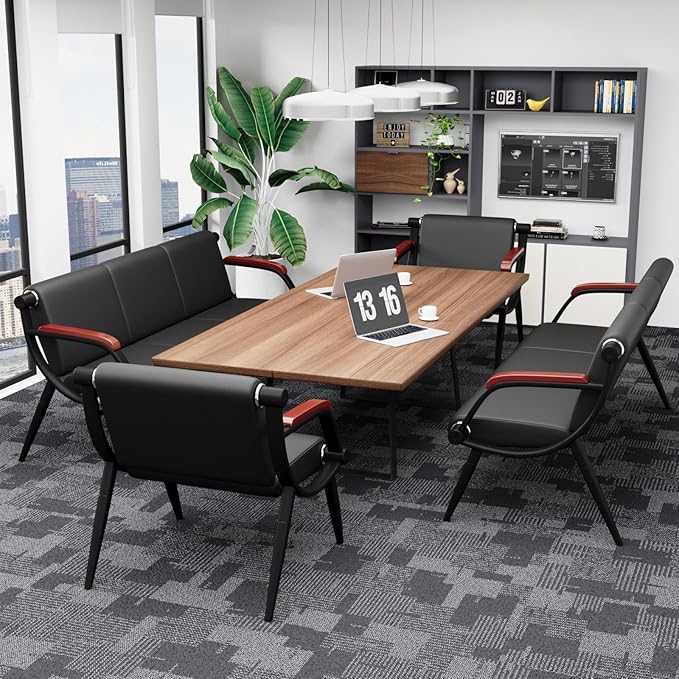 wonline Office Waiting Room Chair Bench Set, Black Office Reception Guest Chair with Arms Matching Lobby Bench for Clinic, Hospital, Airport, Salon, Bank, Barber Waiting Furniture