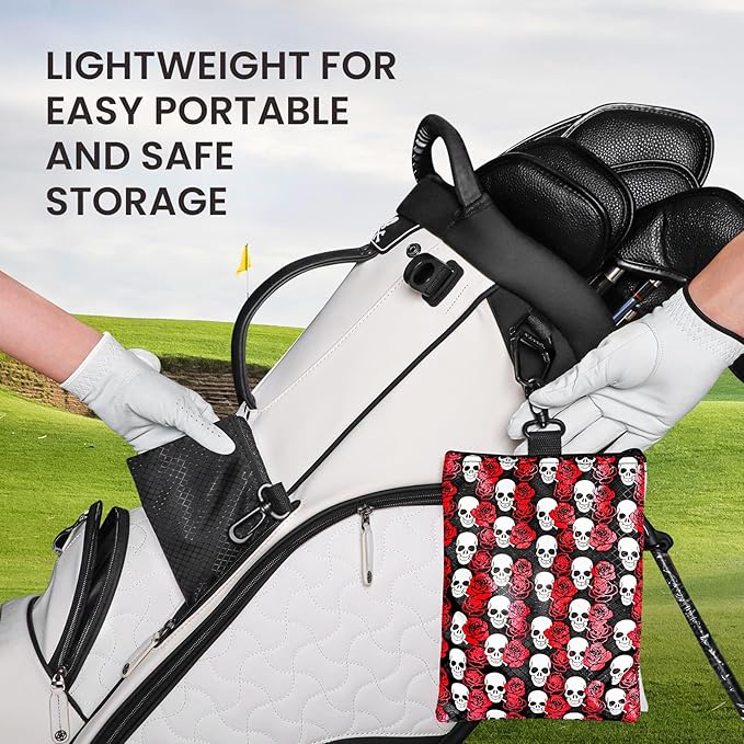Golf Bag Accessories Valuables Pouch Bags Multi Pocket Zipper Hook with 10 Pcs Wood Golf Tees for Men Women