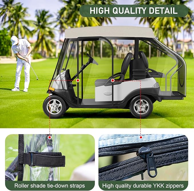 Rosefray Golf Cart Enclosure - 2+2 Drivable Rain Cover for Short Roof 58" EZGO, Club Car - Durable Door Zipper, 4-Sided Clear Windows (4 Seater)