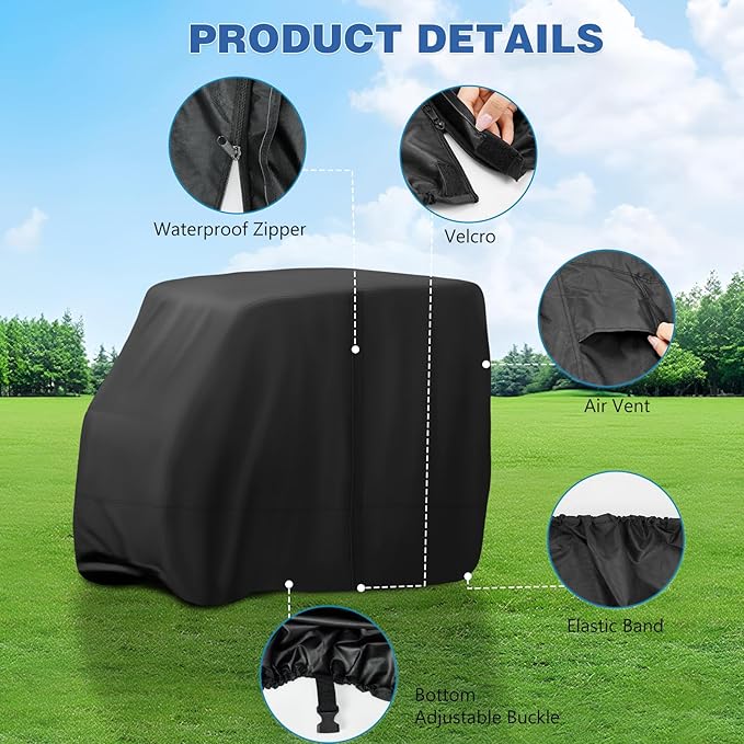Golf Cart Cover,Waterproof Universal 4 Passenger Golf Cart Covers,Golf Cart Accessories for Outdoor Storage Protective - 125" L x 55" W x 81" H