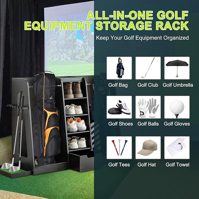 Wooden Golf Bag Organizer for Garage with Drawers, 2 Golf Bag Holder with Club Holders On Side for Car Garage Club Shed Basement, Gray