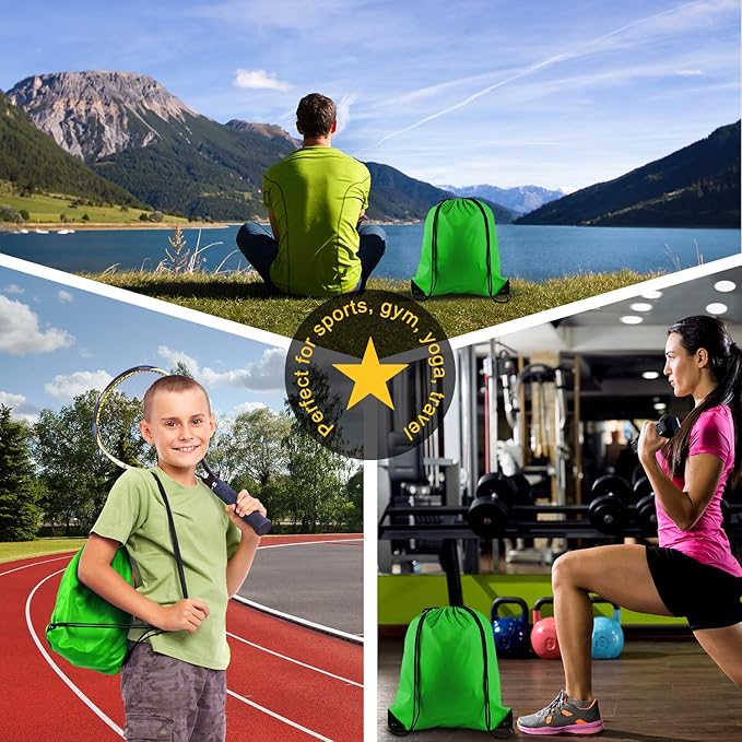 KUUQA 25Pcs Green Drawstring Backpack Bulk Drawstring Bags String Cinch Gym Backpack for Gym Sport Traveling