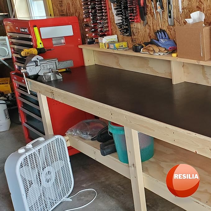 RESILIA Work Bench Mat - 36" X 96" X 0.06" Scratch-Resistant PVC Mats - Protect Your Workbench, Table, or Tool Station from Painting, Woodworking, Crafting, Building, & More, Black, Made in USA
