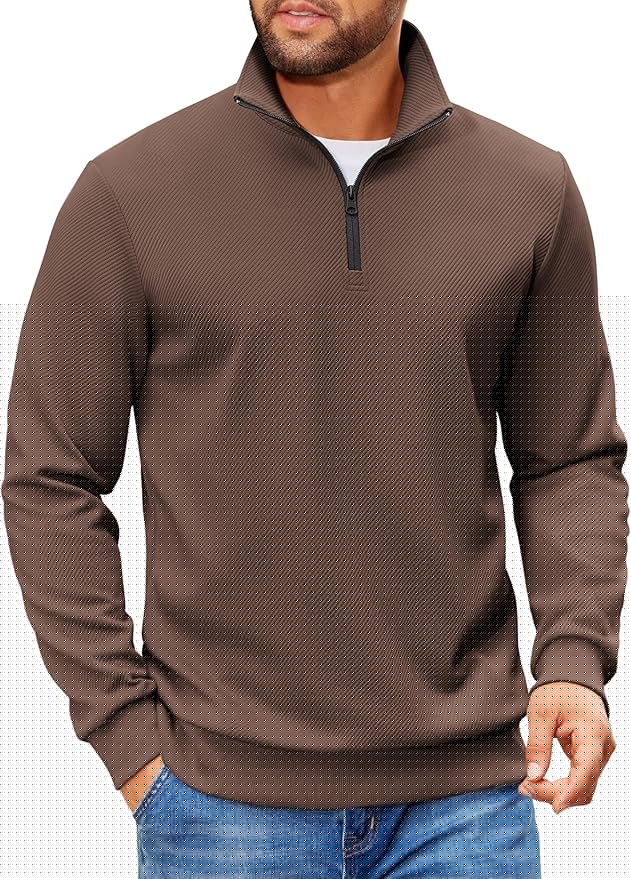 COOFANDY Mens Quarter Zip Pullover Sweatshirts Lightweight Long Sleeve Mock Neck Sweater Polo