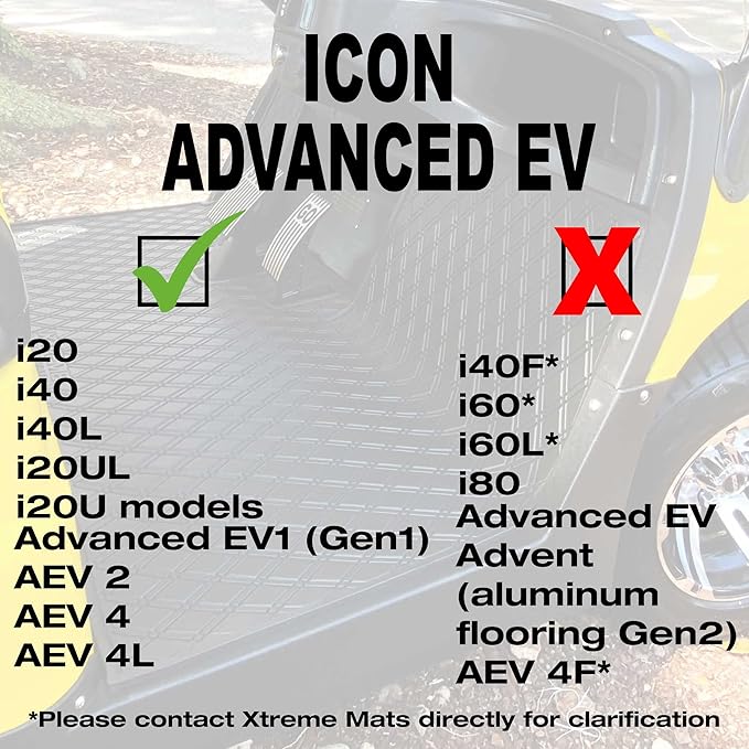 Xtreme Mats ICON Compatible, Full Coverage Golf Cart Floor Liner - Compatible with ICON Golf Carts (i20, i40) and Advanced EV (Gen1) - All Black