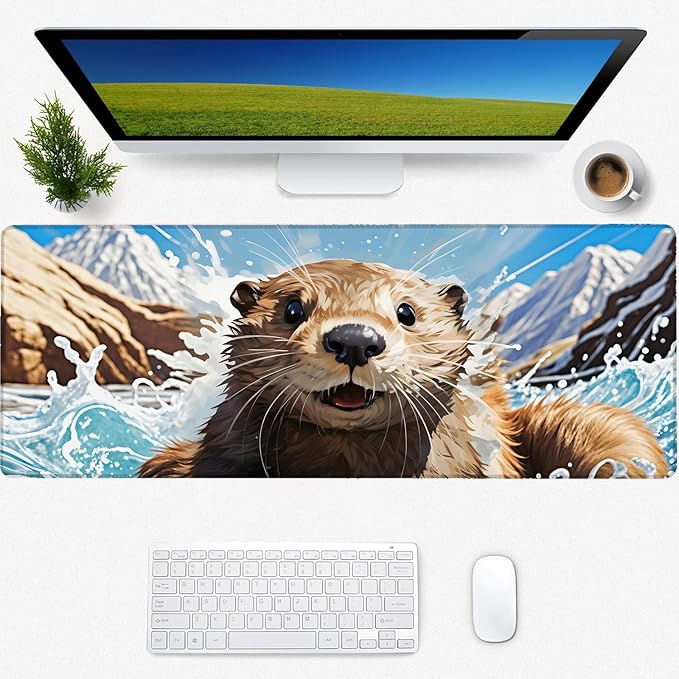 Otter Animal Gaming Mouse Pad, Desk Mat, Non-Slip Rubber Base Cool Aesthetic MousePads for Computer Laptop Keyboard Office School Home Desktop Accessories Decor 31.5" x 11.8"