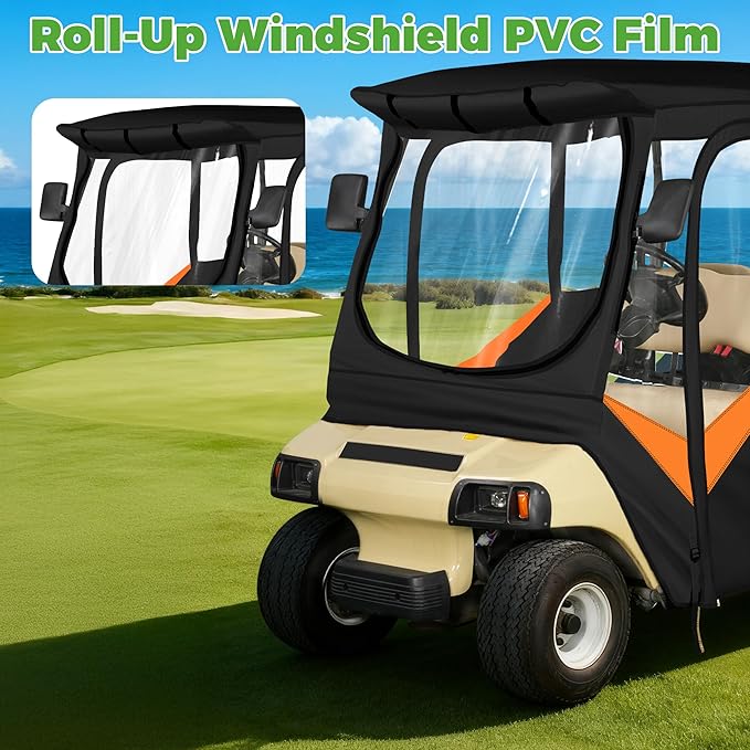 10L0L 4 Passenger Golf Cart Enclosure for Club Car DS Short Roof, 600D Waterproof Golf Cart Rain Cover, Heavy Duty Driving Enclosure, Snowproof Windproof, with Clear PVC Windows & Tail Light Panel
