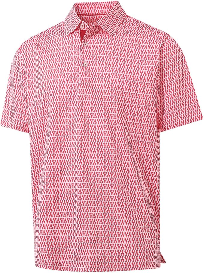 Golf Shirts for Men Dry Fit Short Sleeve Print Performance Moisture Wicking Polo Shirt