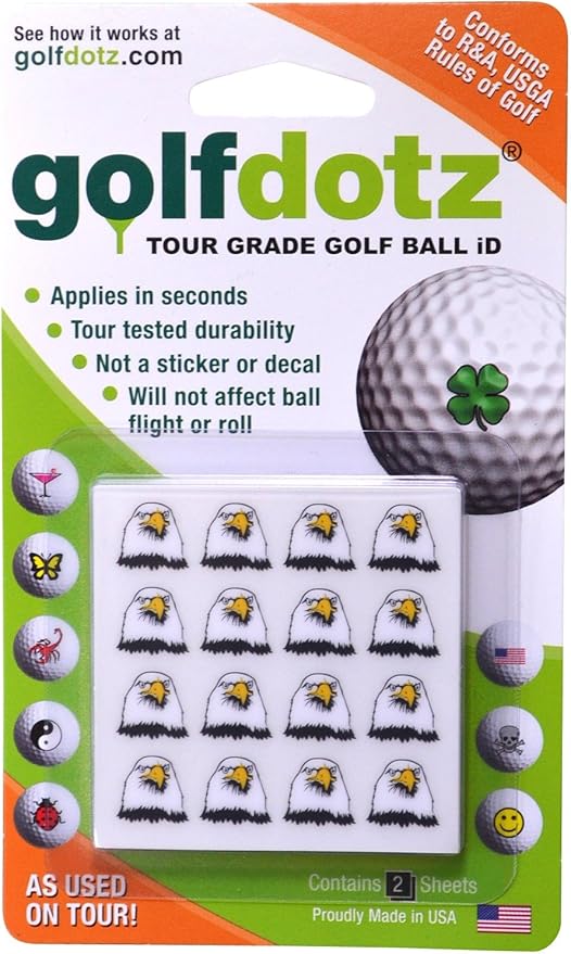 Golfdotz - USGA Rule Conforming Novelty Golf Ball Markers, Golf Ball Stickers for Marking Balls, No More Smearing from Stamps, Gifts for Golfers, Dads, and Retirees, (CreaturesCollection; 18-32 Count)