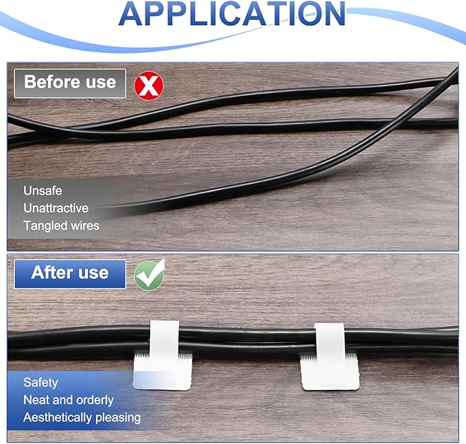100-Pack Hook and Loop Cable Ties, 3.5 x 1.1 Inch Enhanced Self-Adhesive Cord Organizer for Desk/Home/Wall/Office Essentials, Cable Management Under Desk [White]