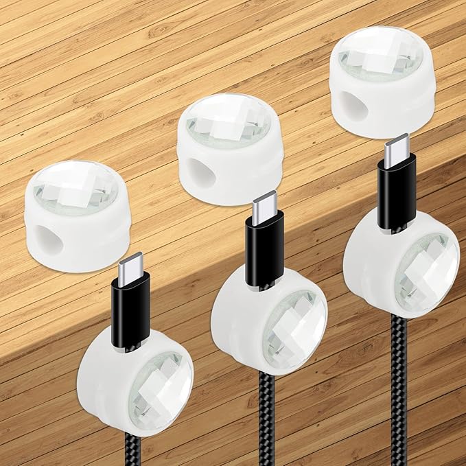 PATIKIL Cable Organizer Holder, 6 Pcs Magnetic Spring Desk Cable Management Clips Adhesive Cord Holder Keeper for Office Desktop Wall Car, White