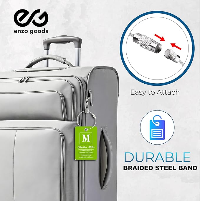 Personalized Luggage Tag | 6 Pack | Custom Luggage Tags for Suitcases | Kids Backpack Tag | 10 Color Options & Choose Font, Font Color