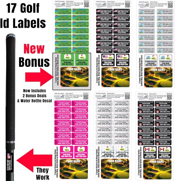Golf Club Stickers Set of 17| Golf Gift For Men or Women | Personalized Golf ID Labels for your Clubs | Custom Golf Decals | Unique Golfer Gift