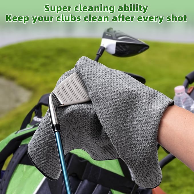 3 Pack Golf Towels(16" X 16") with Carabiner Clip,Microfiber Fabric Waffle Pattern Towels for Golf Bags,Tri-Fold Portable Towels for Men Women,Blue/Black/Gray