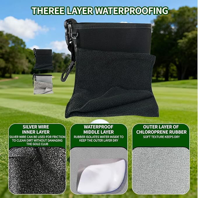Portable Club Cleaner Bag -Lightweight & Waterproof, On-Course Cleaning System with Towel Included Fits All Golf Bags