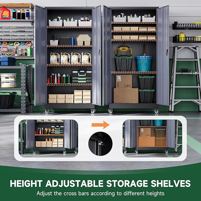 Letaya Metal Garage Storage Cabinets with Lock Door and Adjustable Shelves, Steel Tool Cabinets for Home,Office,Warehouse Organisieren (Black Grey, 75" H)