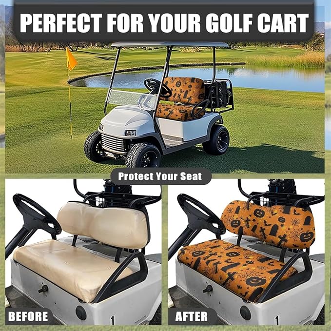 Golf Cart Seat Covers, Universal Fit & Nonskid Bottom Fits for Club Car 2 Person Seats Golf Carts