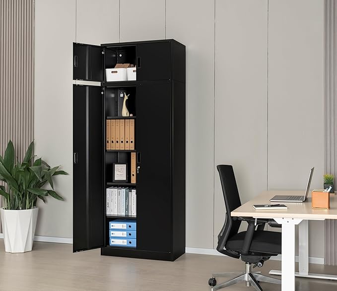 CJF Metal Storage Cabinet, 87-inch Tall Large Locking Cabinet Garage Storage Cabinet with Adjustable Shelves & Locking Doors for Home Office, Garage and Utility Room-Black