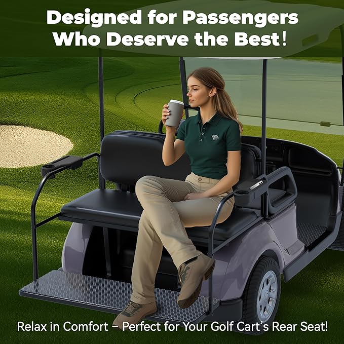 Upgraded Golf Cart Armrest with Cup Holder – Wide Comfort Pad, Universal Fit for EZGO, Club Car, Yamaha – Waterproof, Tool-Free Install, Fits 1" & 1.25" Square Tubes