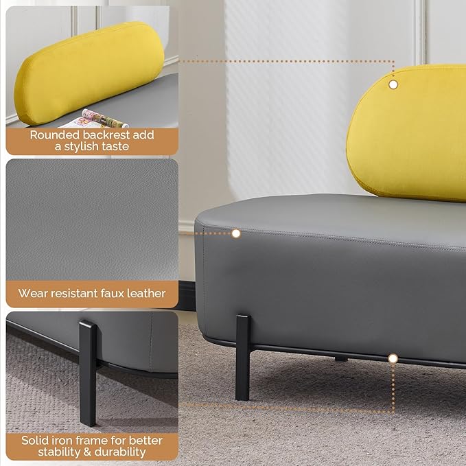 OmySalon Waiting Room Bench with Back, 55.1" Office Guest Chair, Faux Leather Upholstered Reception Seating, Lobby Bench for Beauty Salon Barbershop Airport Bank Hall Room Conference