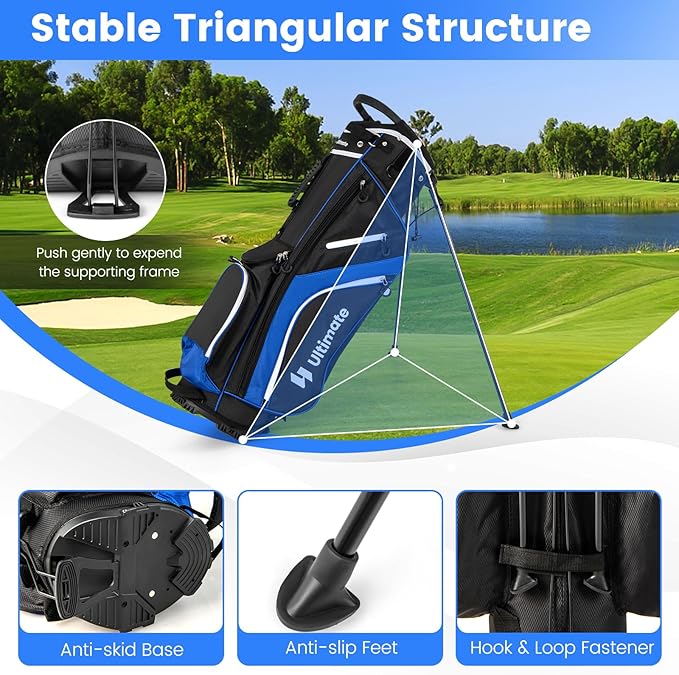 Tangkula Golf Stand Bag with 14 Way Top Dividers, Lightweight 6 Pockets Golf Club Bag with Cooler Bag, Adjustable Dual Strap & Rain Hood, Golf Carry Bag for Men & Women
