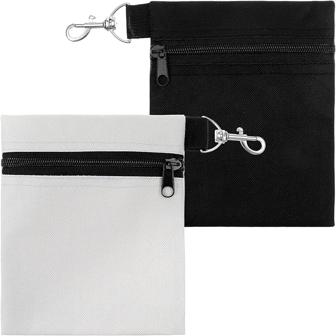 2 Pcs Golf Tee Pouch, 5.51 X 6.89 Inch Professional Zipper Golf Tee/Ball, Zipper Golfs Accessory Bag with Clip, Golfs Tee Bags Pouch Bags with Metal Lobster Claw Clip for Men Women