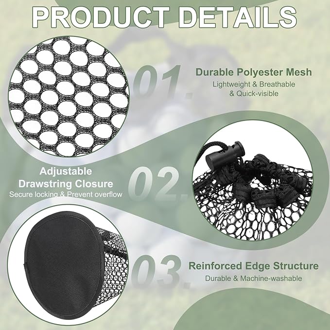 Golf Ball Storage Bag Nylon Mesh Golf Pouch with Adjustable Drawstring Closure for Balls Outdoor Sports Supplies