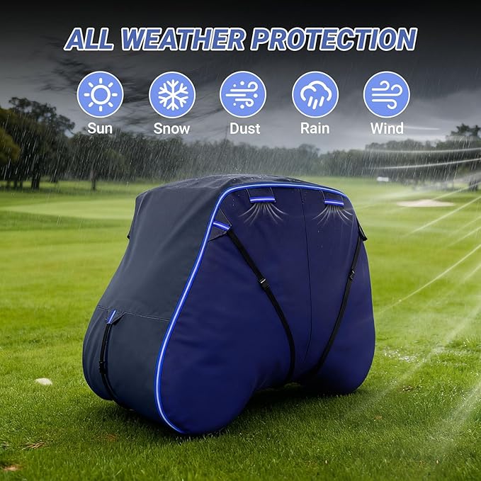 Golf Cart Cover Suitable 6/4+2 Passenger for Yamaha/EZGO Club Cart Heavy Duty 420D Waterproof Windproof Golf Cart Cover All-Weather Protection with Zipper Door Blue/Gray