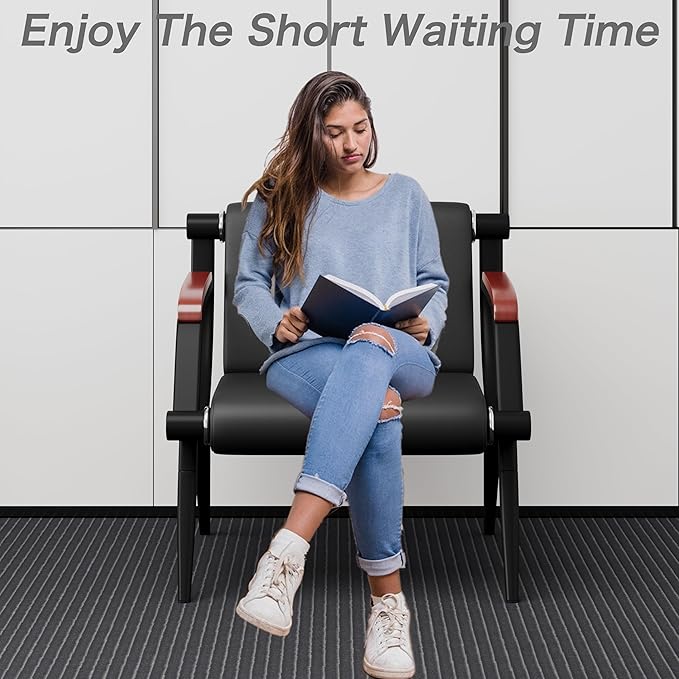 wonline Waiting Room Chairs, Office Furniture Reception Chairs with Arms, Leather Chairs is Suitable for Clinic,Airport,Hospital,Barber,Salon,Bank-Black