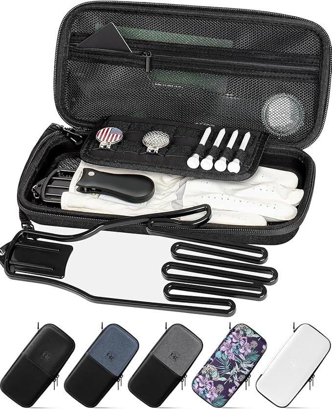 Odor-Absorbing Golf Glove Holder Case for Men Women with Glove Shaper - Fits Golf Club Bag, Golf Organizer Storage for Phone, Tees, Divot Tool, Ball Markers, Golf Gifts for Men Women