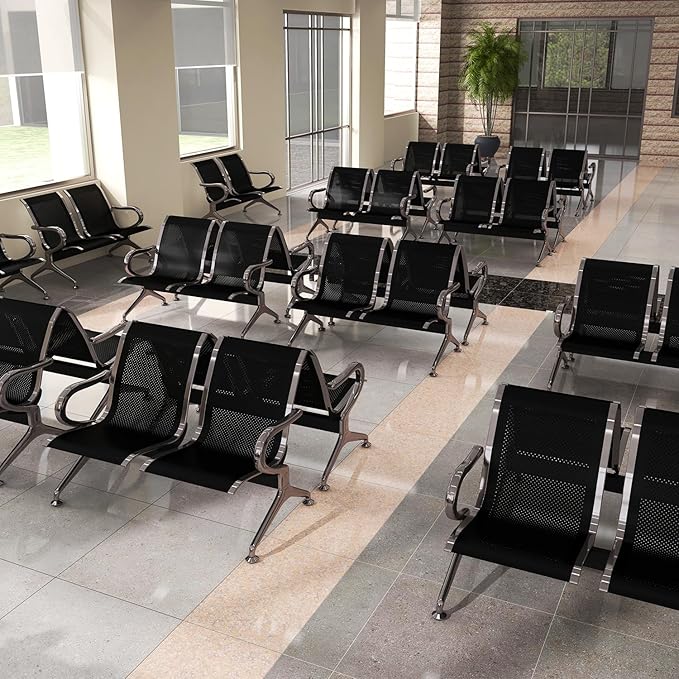 kinbor Waiting Room Chairs - 2 Seat Office Guest Chair Waiting Room Bench Furniture with Armrest for Clinic, Bank, Airport, Black