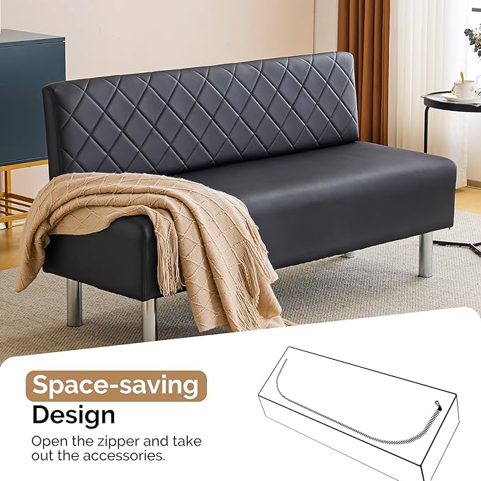 OmySalon Waiting Room Bench with Back, 58.6’’ Office Guest Chair Upholstered Reception Seating, Lobby Furniture for Beauty Salon Barbershop Airport Bank Hall Room Conference, Black