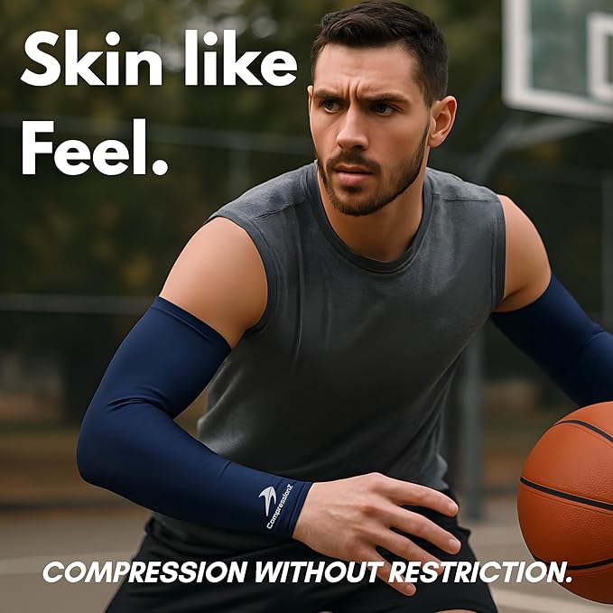 CompressionZ Compression Arm Sleeves for Men & Women| Cooling UV Sun Protection Elbow Pain Relief for All Sports and Recovery