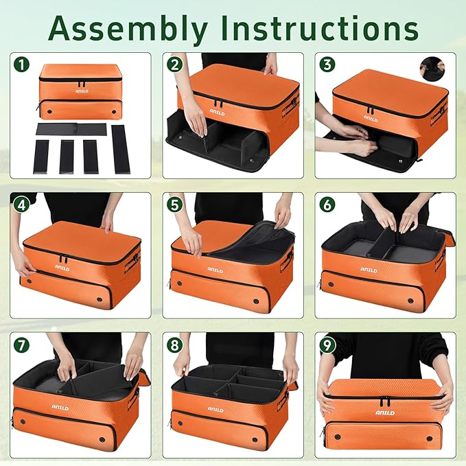 ANILD Golf Trunk Organizer, 2 Layer Golf Storage Case with Separate Ventilated Compartment for 2 Pair Shoes, for Balls, Tees, Clothes, Gloves, Accessories, Golfer Gifts