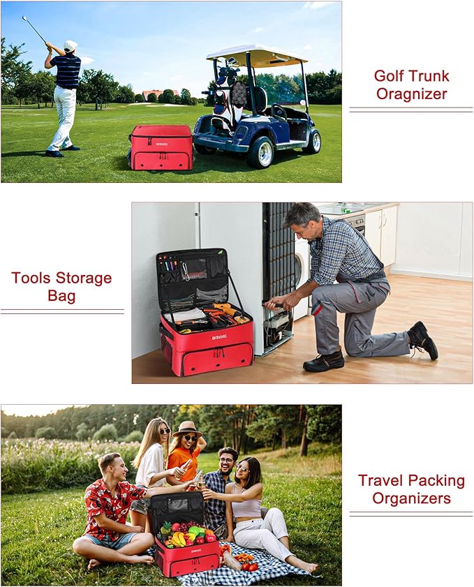 Golf Trunk Organizer, Waterproof Car Golf Locker with Separate Ventilated Compartment for 2 Pair Shoes, Golf Storage for Balls, Tees, Cap, Clothes, Gloves, Accessories, Gifts for Men, Women