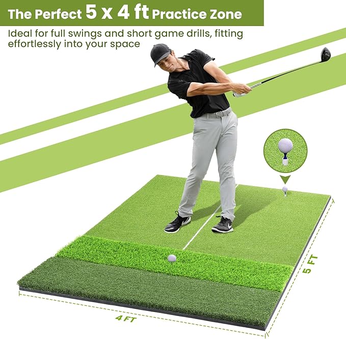 Golf Mat, 5x4ft & 6x4ft Extra Large Integrated Tri-Turf Golf Hitting Mats Practice Outdoor & Indoor, Premium 26mm Thick Durable Artificial Turf Matt for Backyard Training Driving Chipping, Swinging