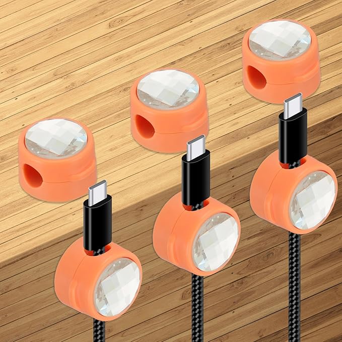 PATIKIL Cable Organizer Holder, 6 Pcs Magnetic Spring Desk Cable Management Clips Adhesive Cord Holder Keepers for Office Desktop Wall Car, Orange