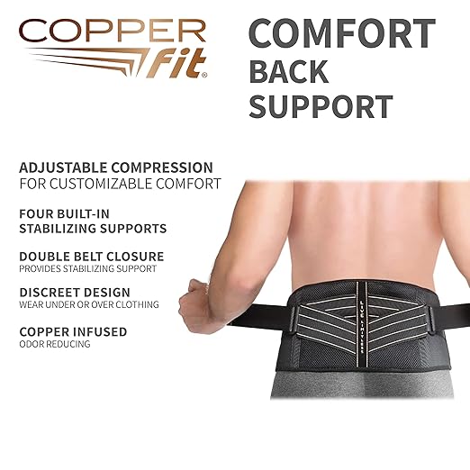 Copper Fit Advanced Back Pro Back Support, Black with Copper Trim, Small/Medium (CFBACK)