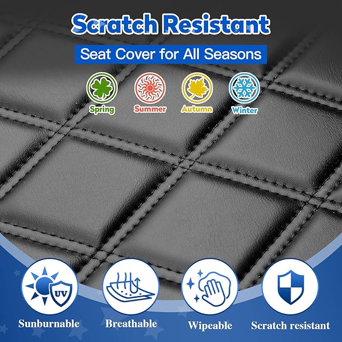 NOKINS 4PCS Golf Cart Diamond Seat Covers Kit, Front and Rear Seat Covers Fits Club Car DS 2000.5-Up Standard Seat Cushion, Club Car DS Vinyl Seat Covers Accessories(Black&Black Stitching)