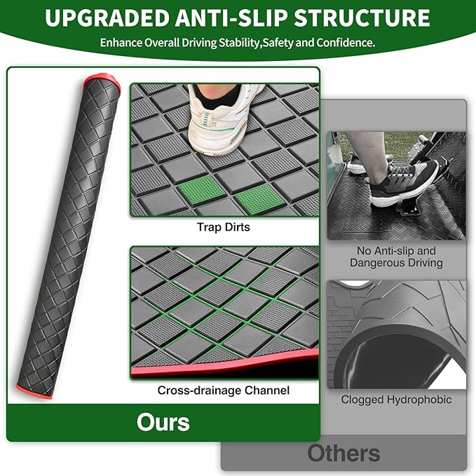 Golf Cart Floor Liner Mat 8mm Thick Rubber Full Coverage Fit for Club Car DS 1982-2013 / Villager 1982-2018 Carts Heavy-Duty Non-Slip Front Feet Mats Replacement Easy to Clean - Red Trim