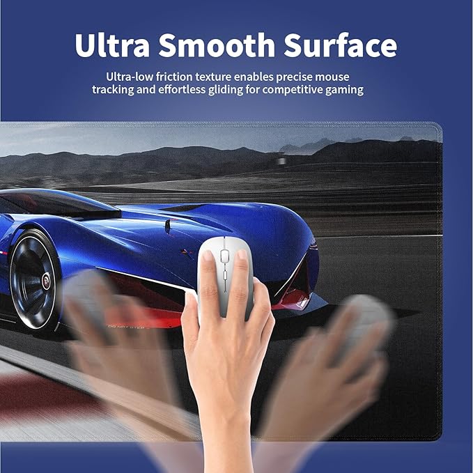 Wknoon. Extra Large Gaming & Office Mouse Pad (31.5" x 11.8") with Durable Stitched Edges – Navy Blue Fast Racing Car Furiously Running on The Race Track, Anti-Slip Rubber Base Extended XXL Desk Mat