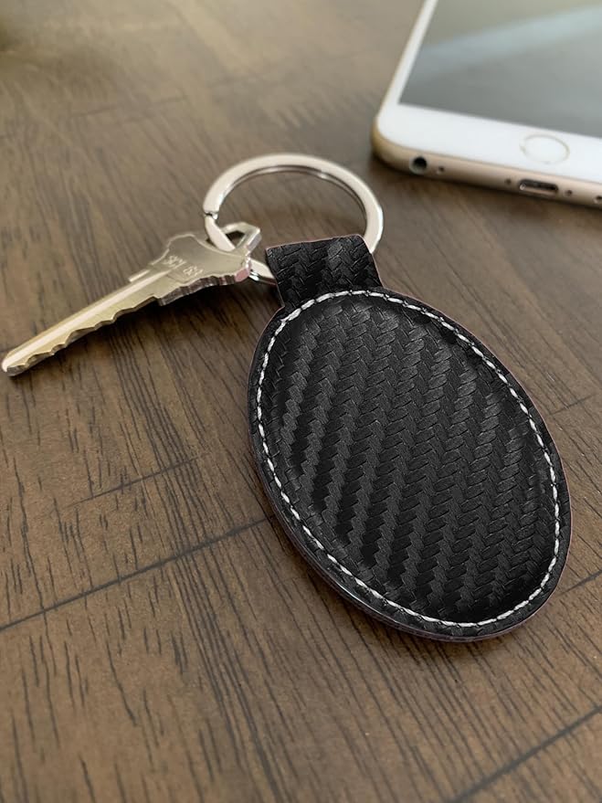 LaserGram Oval Keychain, Off Road Racer, Personalized Engraving Included (Carbon Fiber Black with Silver)