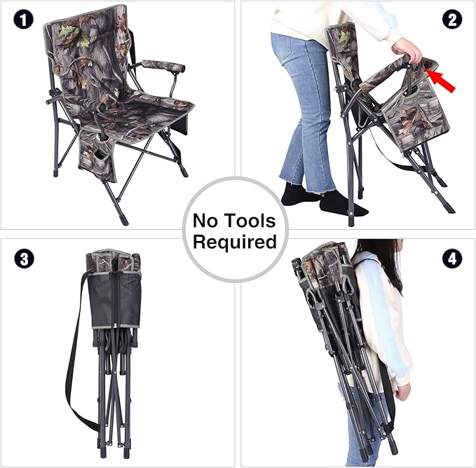 REDCAMP Oversized Hunting Chairs for Blinds, Portable Folding Camo Camping Chairs for Adults Hunting Seats with Hard Arms for Outside Outdoor, Camouflage